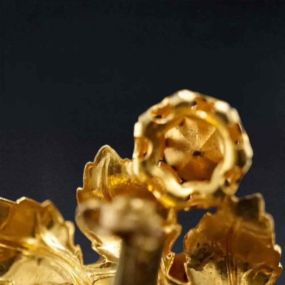 Vintage Floral Rhinestone Brooch & Earrings‎ Set Gold Tone Red Black Austria
